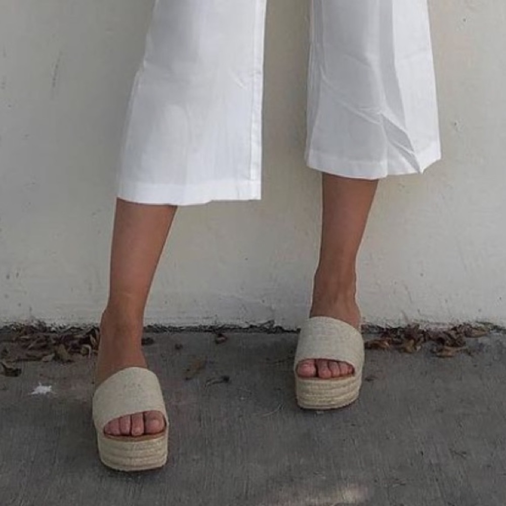 beige summer platform slides